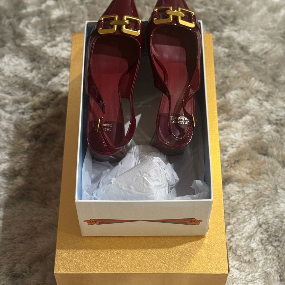 Jeffrey Campbell Burgundy Heels with Gold Accent